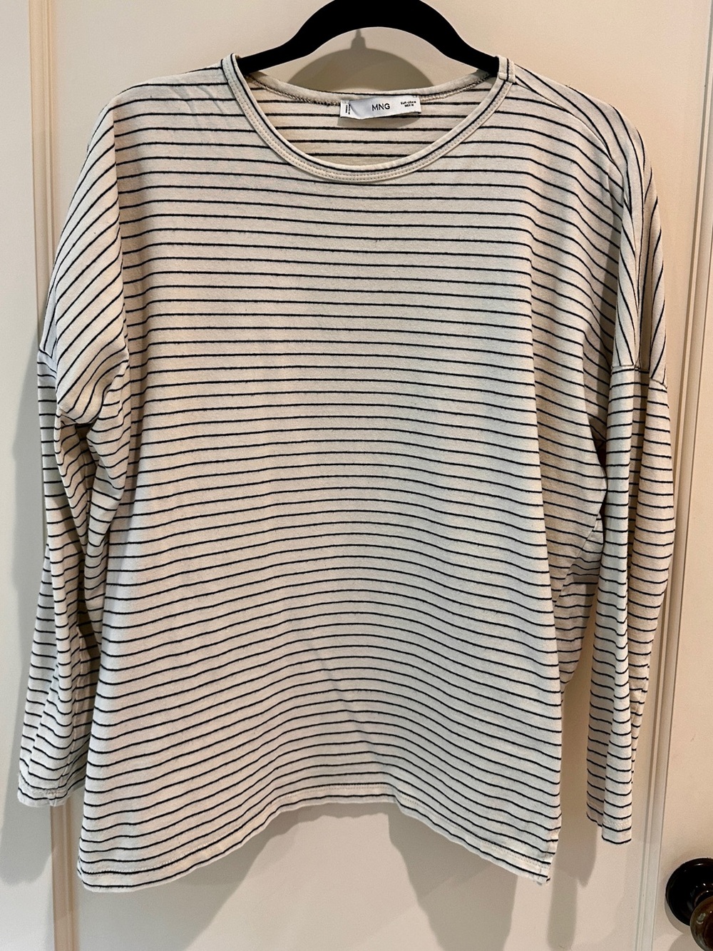 Mango Cream and Black Striped Crewneck Top